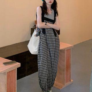 Gingham Jumper Pants Gingham - Black & White - One Size