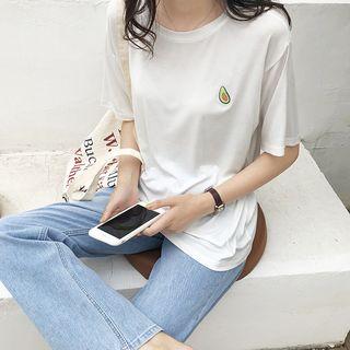 Elbow-sleeve Embroidered Avocado T-shirt
