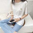 Elbow-sleeve Embroidered Avocado T-shirt