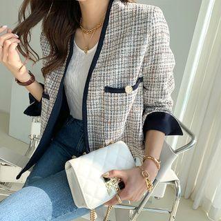 Contrast-piping Short Tweed Jacket