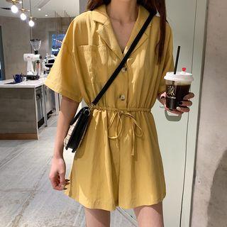 Short-sleeve Drawstring Waist Playsuit