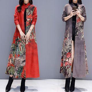 Print Open-front Long Coat