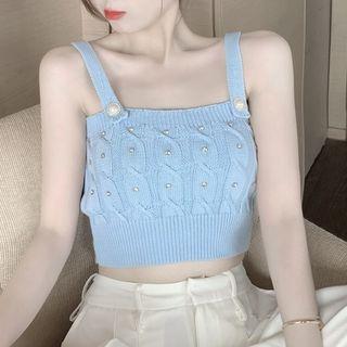 Sleeveless Rivet Knit Top Blue - One Size