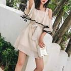 Cold Shoulder Elbow-sleeve Ruffled A-line Dress