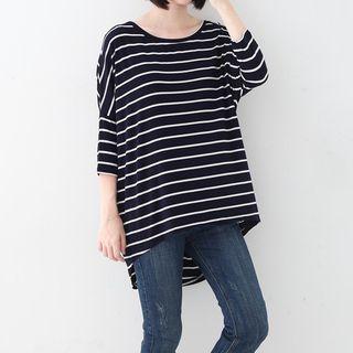 Striped 3/4-sleeve Dip Back T-shirt