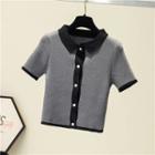 Short-sleeve Knit Top Gray - One Size