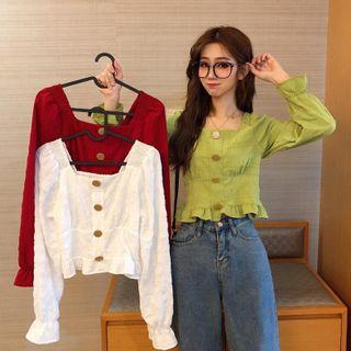 Square Neck Shirred Cropped Blouse