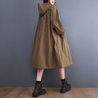 Hooded Zip-up Midi A-line Dress Army Green - One Size