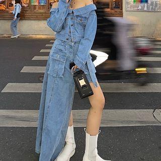 Off-shoulder Denim Shirt / Asymmetrical Skirt