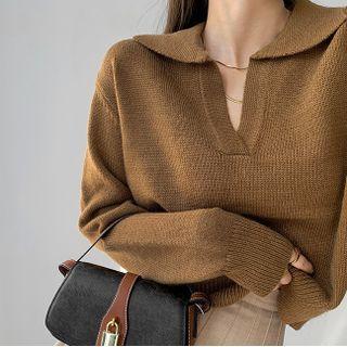 Polo-collar Loose-fit Sweater