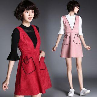 V-neck Stitched Suspender Dress