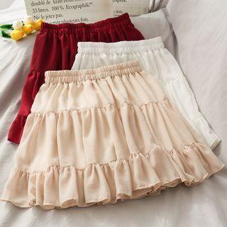 Elastic High-waist Chiffon Mini Skirt