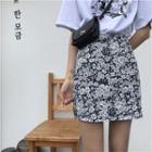 Flower Print Mini Straight-fit Skirt