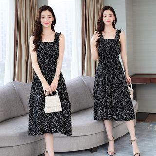 Sleeveless Dotted Midi Chiffon Dress