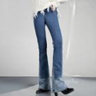 High Waist Two-tone Bootcut Jeans