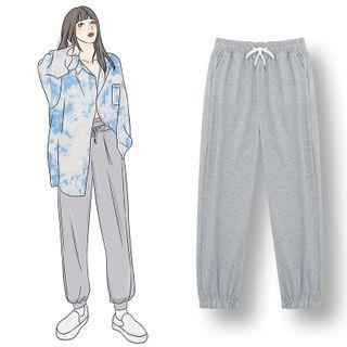 Plain Loose-fit Jogger Pants Gray - One Size
