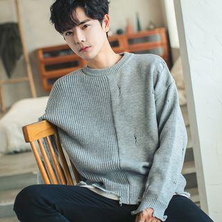 Distressed Crew-neck Sweater