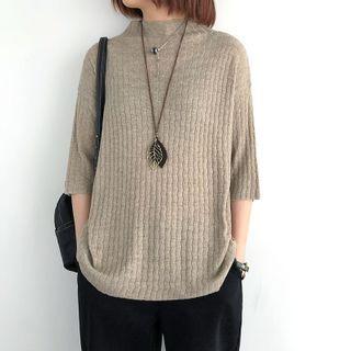 Mock Neck 3/4-sleeve Knit Top