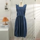 Ruffled Denim Midi Dress Blue - One Size