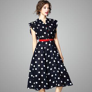 Cap-sleeve Dotted Shirtdress