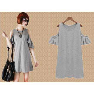 Ruffle Shoulder Cut Out A-line Dress