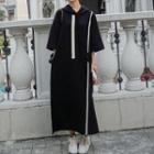 3/4-sleeve Two Tone Midi Hoodie Dress