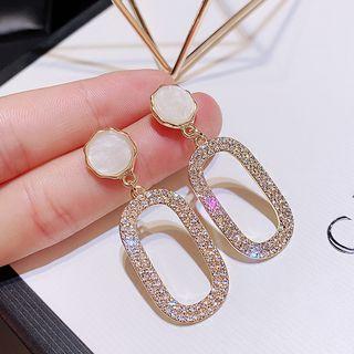 Rhinestone Drop Earring 1 Pair - Silver & White - One Size