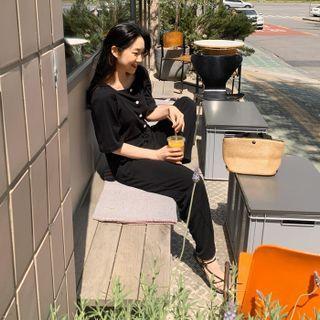 Square-neck Buttoned Jumpsuit