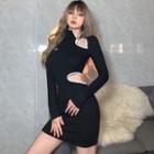 Mock-neck Long-sleeve Cutout A-line Dress