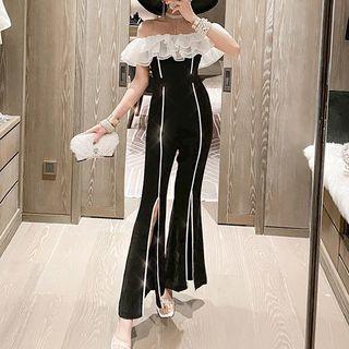 Off Shoulder Ruffle Boot-cut Jumpsuit