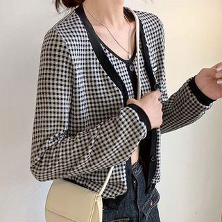 Set: Plaid Cardigan + Cropped Top