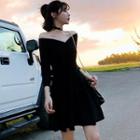 Off-shoulder 3/4-sleeve Mini A-line Dress
