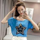 Sequined Star Short-sleeve Chiffon Top
