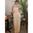 Details Cropped Halter Top / Lace Wide-leg Pants