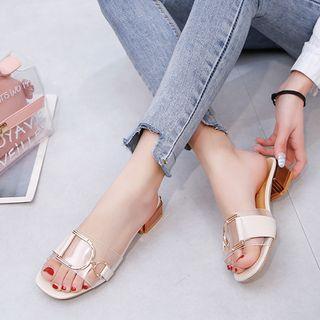 Transparent Buckled Low Heel Slide Sandals