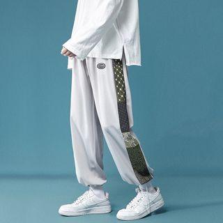 Print Panel Drawstring-cuff Cropped Pants