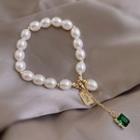 Faux Pearl Bracelet 1pc - White & Gold & Green - One Size
