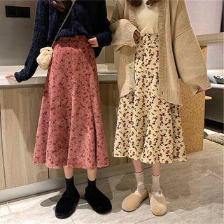 High-waist Floral Corduroy Semi Skirt