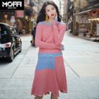 Set: Two-tone Sweater + A-line Knit Skirt