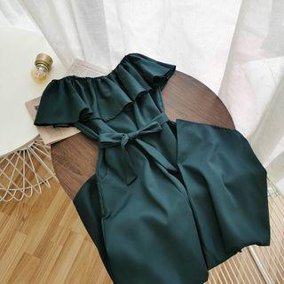 Ruffled Short-sleeve Wide- Leg Jumpsuit
