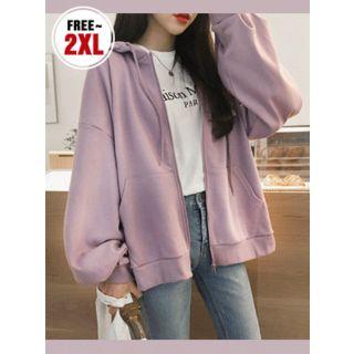 Balloon-sleeve Zip-up Hoodie