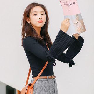 Bell-sleeve Plain Knitted Sweater