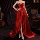 Strapless Bow Satin High-low Evening Gown