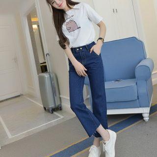 High Waist Cropped Fray Hem Jeans