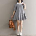 Elbow-sleeve Cat Embroidery Plaid Mini Dress