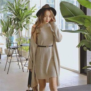 Set: Long Cardigan + Sleeveless Knit Dress
