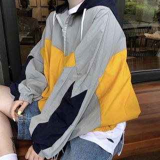 Set: Color Block Hooded Windbreaker + Ripped Tank Top