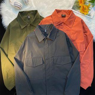 Long Sleeve Plain Cargo Shirt Jacket