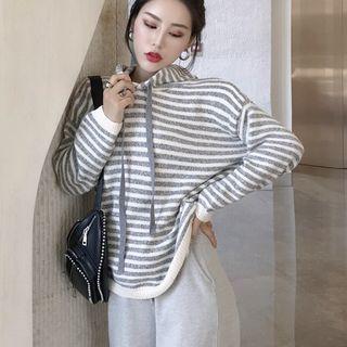 Striped Knit Hooded Pullover As Shown In Figure - One Size