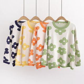 Flower Patterned Round Neck Sweater